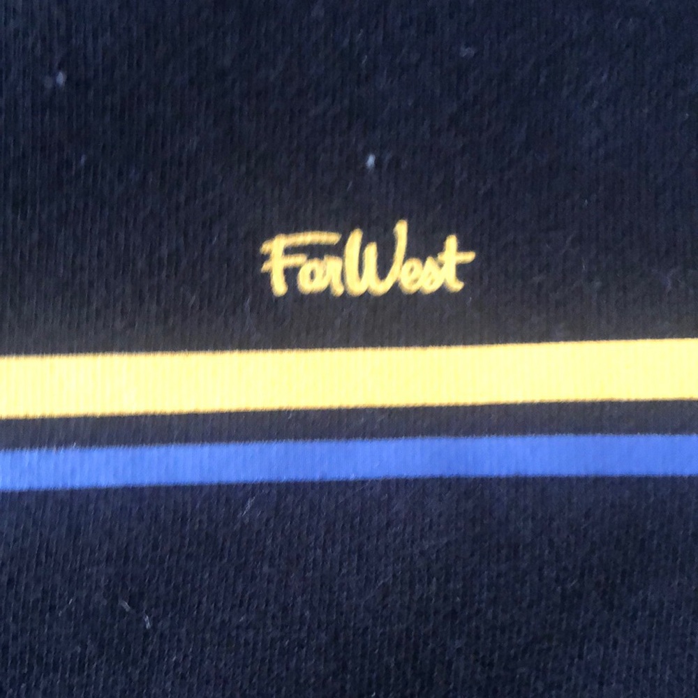 FarWest Black Tee with Yellow and Blue Stripes